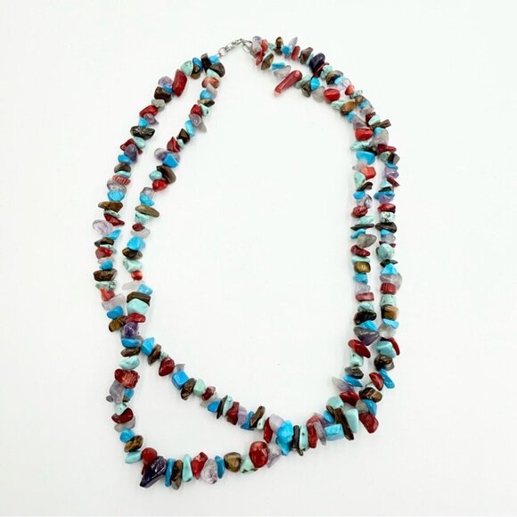Vtg Southwestern Silver 925 Turquoise Nugget Gemstone Multi Strands Necklace - Picture 11 of 13